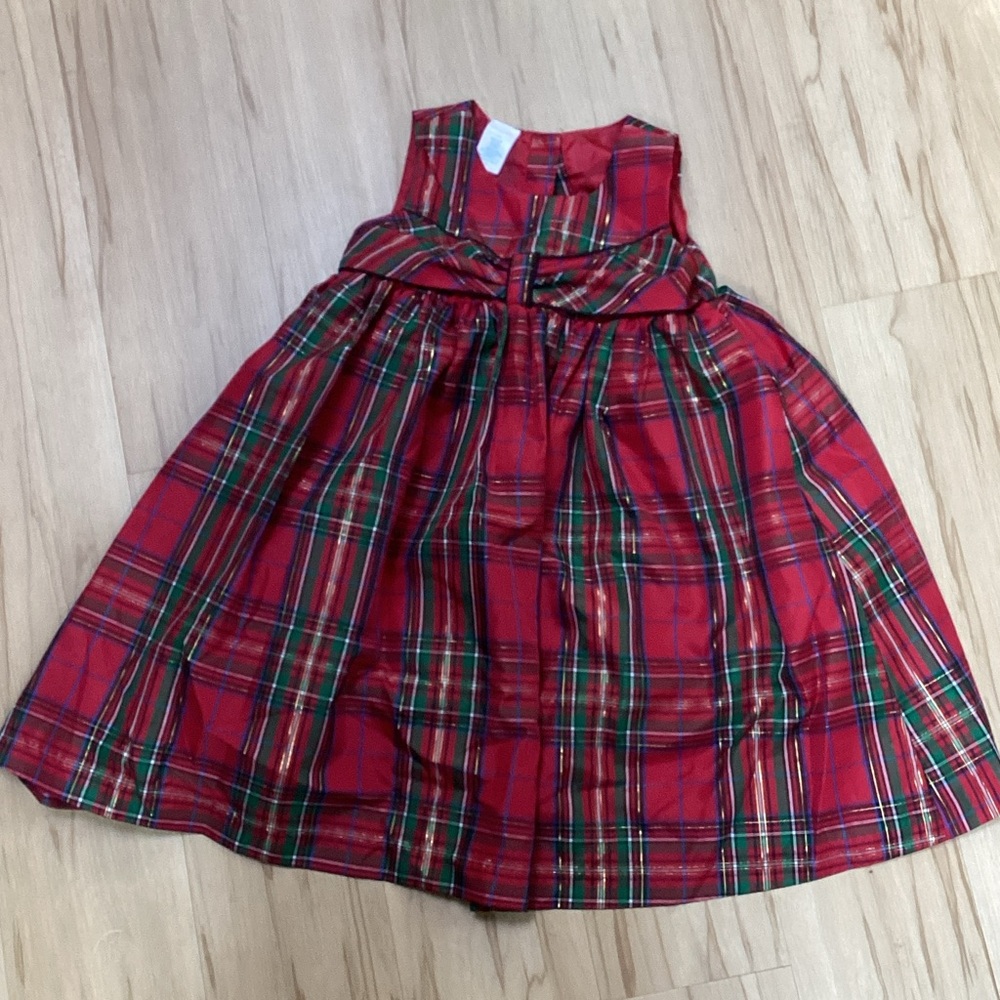Wonder Kids‎ Traditional Red Tartan Plaid Metallic Gold Taffeta Pinafore Dress
